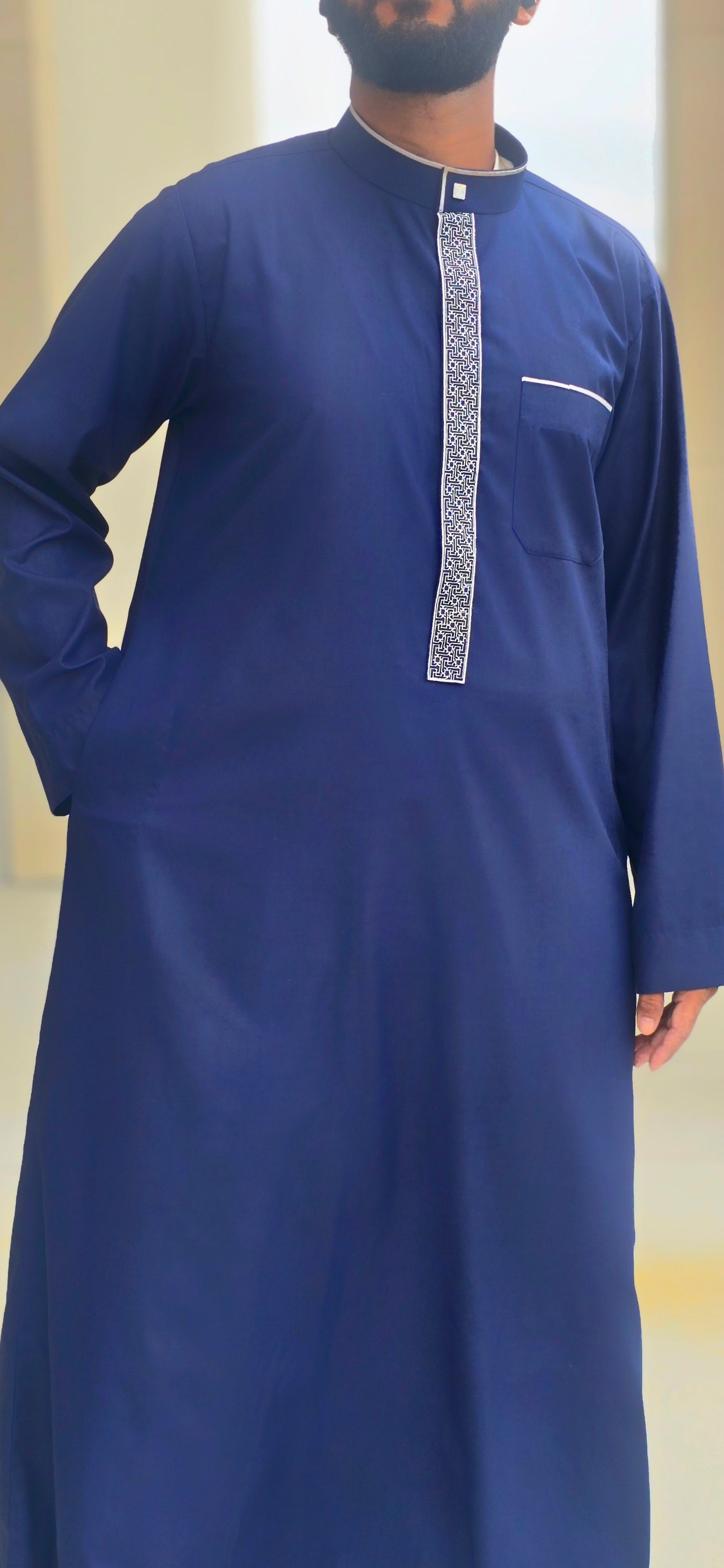 Dark Blue Embroidered Thobe for Adults – 06EM