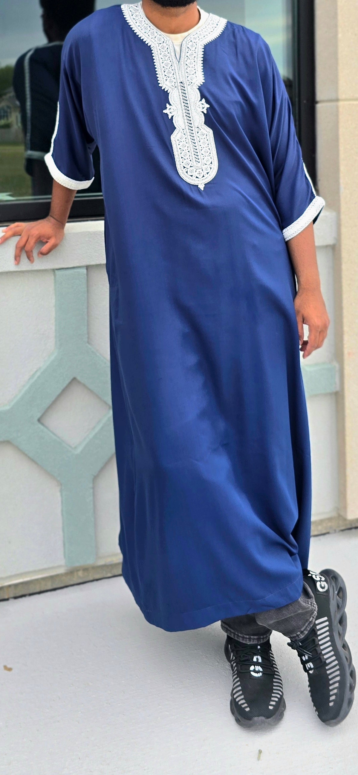 Navy Blue Adult Moroccan Thobe Gandoura Style 02MOR