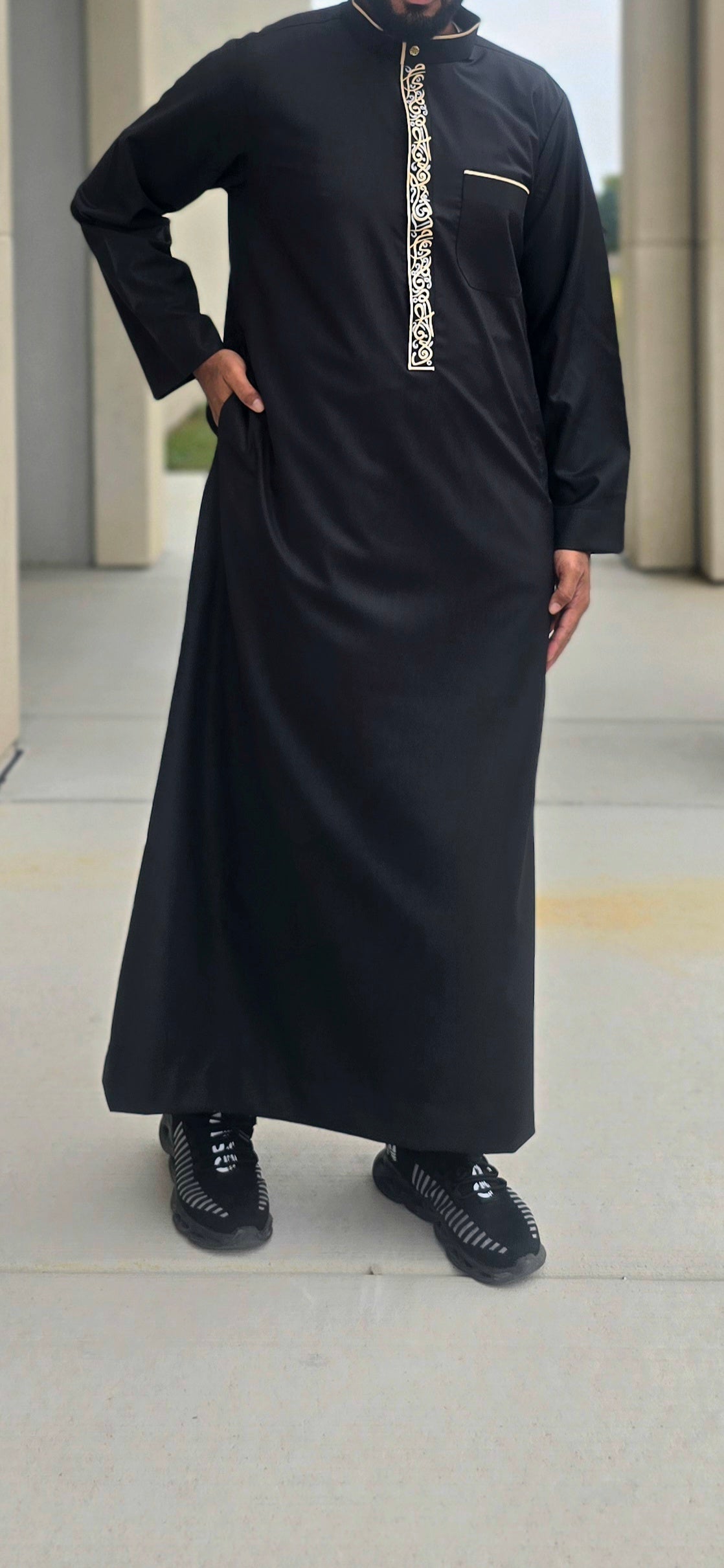 Black Arabic Design Embroidered Thobe for Adults – 05EM