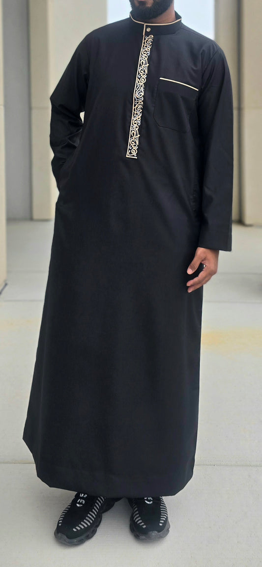 Black Arabic Design Embroidered Thobe for Adults – 05EM