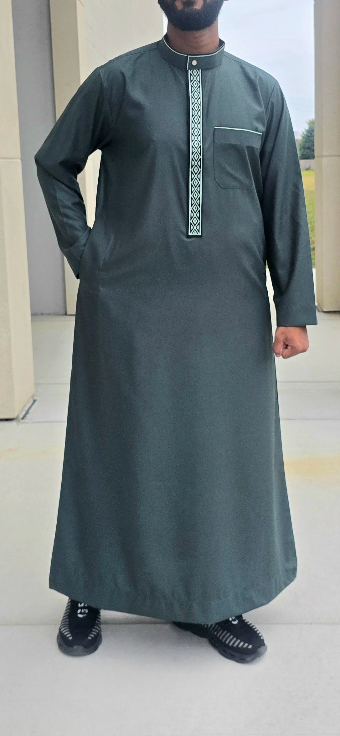 Dark Green Embroidered Thobe for Adults – 03EM