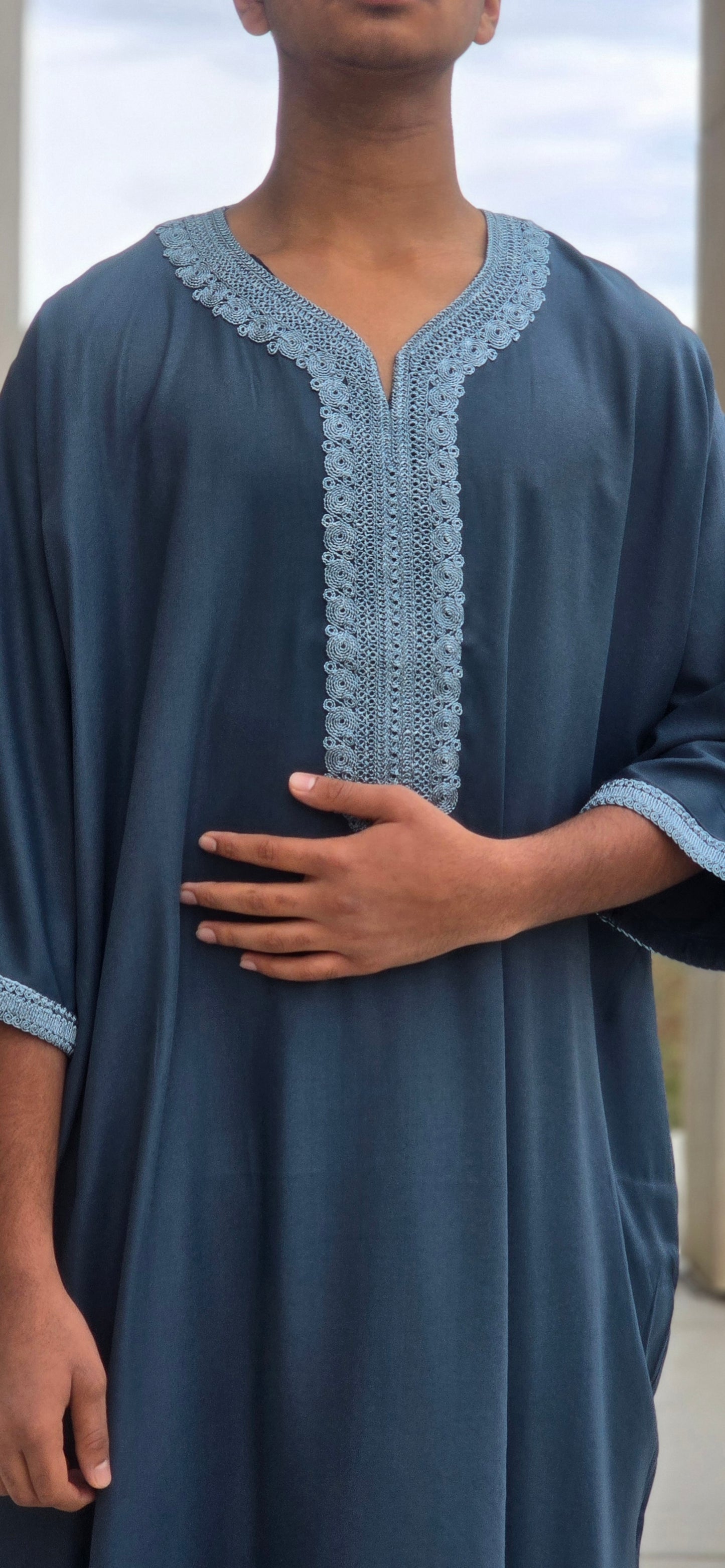 Sea Green Adult Moroccan Thobe W/Silver Embroidery Gandoura Style 09MOR