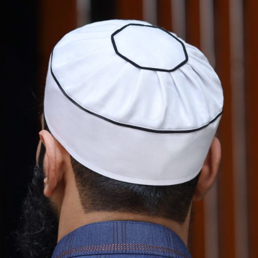 Talib Kufi White & Black Soft Islamic Cap/Topi