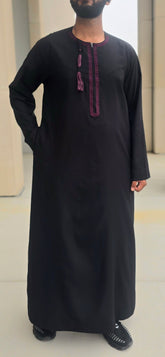 Black Traditional Embroidered Omani-Emirati Thobe with Tassel for Adults – 11OM