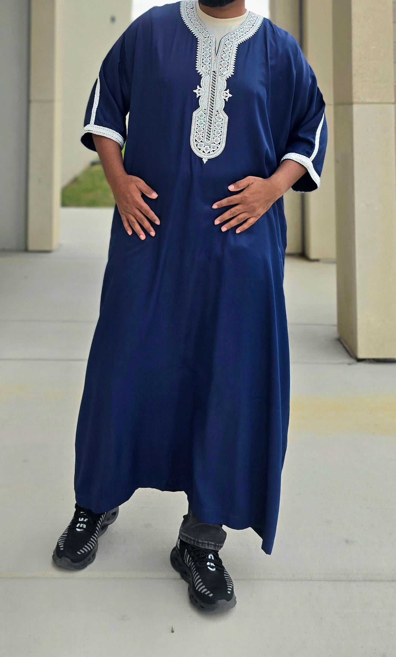 Navy Blue Adult Moroccan Thobe Gandoura Style 02MOR