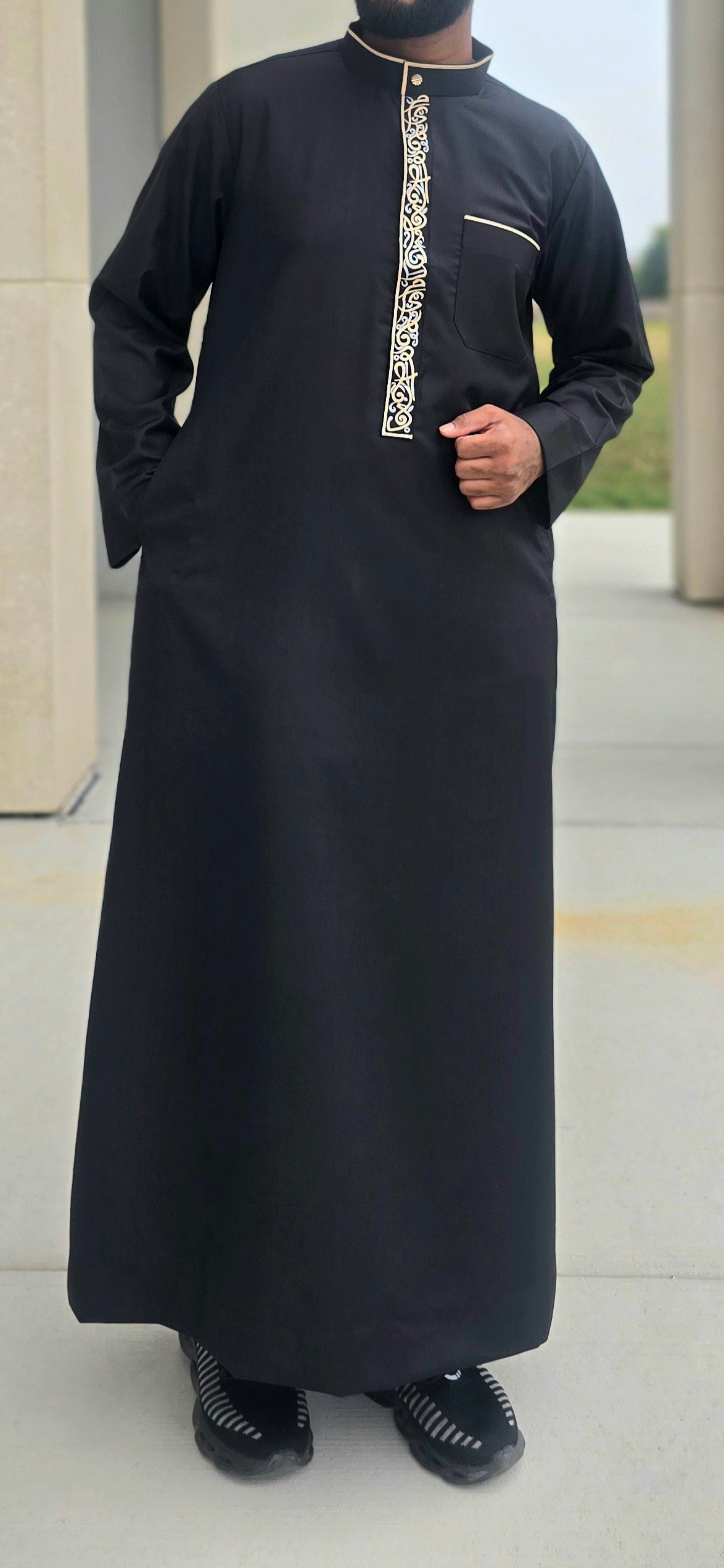 Black Arabic Design Embroidered Thobe for Adults – 05EM – Dawafi.com