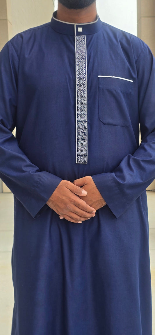 Dark Blue Embroidered Thobe for Adults – 06EM