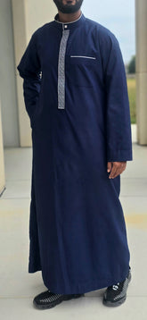 Dark Blue Embroidered Thobe for Adults – 06EM