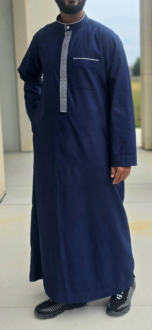 Dark Blue Embroidered Thobe for Adults – 06EM