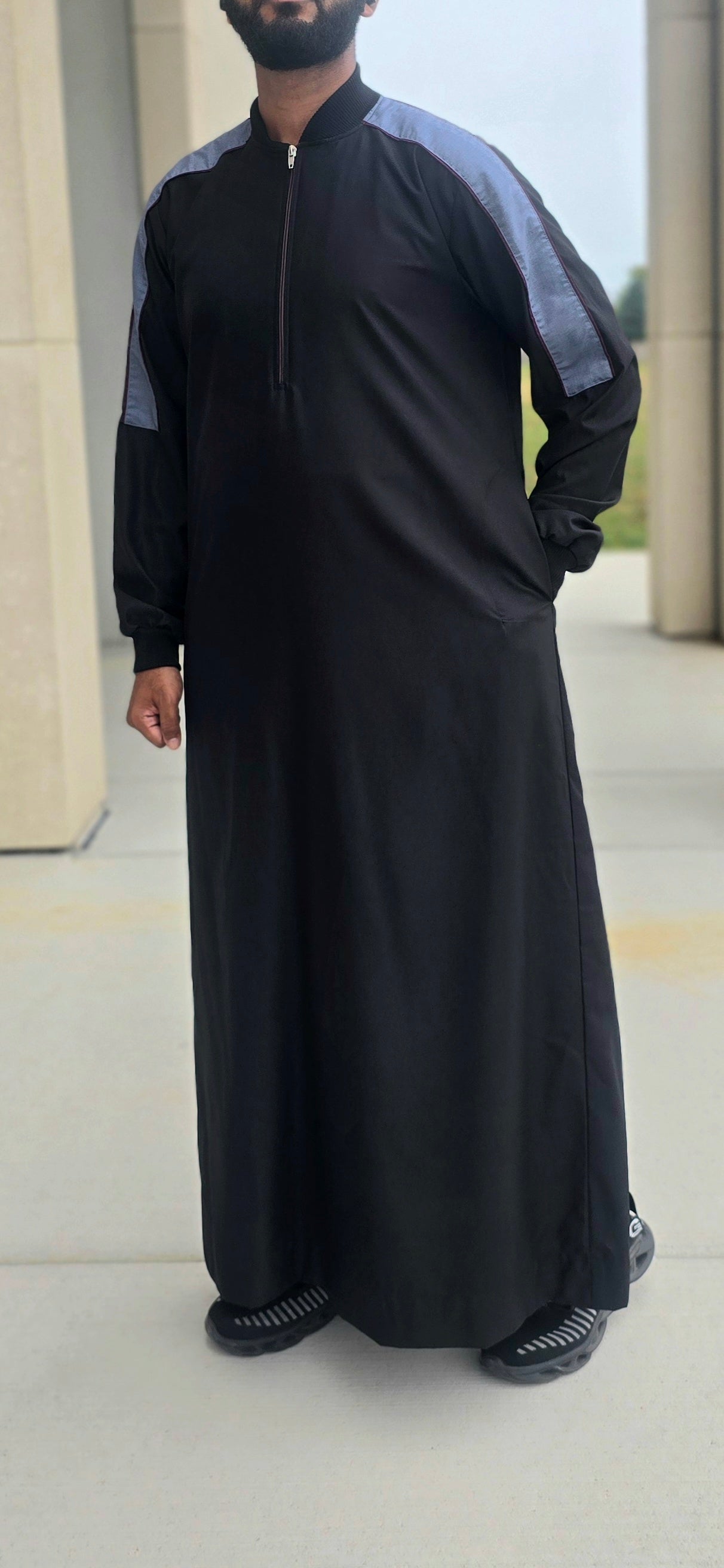 Black and Grey Striped Designer Thobe for Adults – 11DE